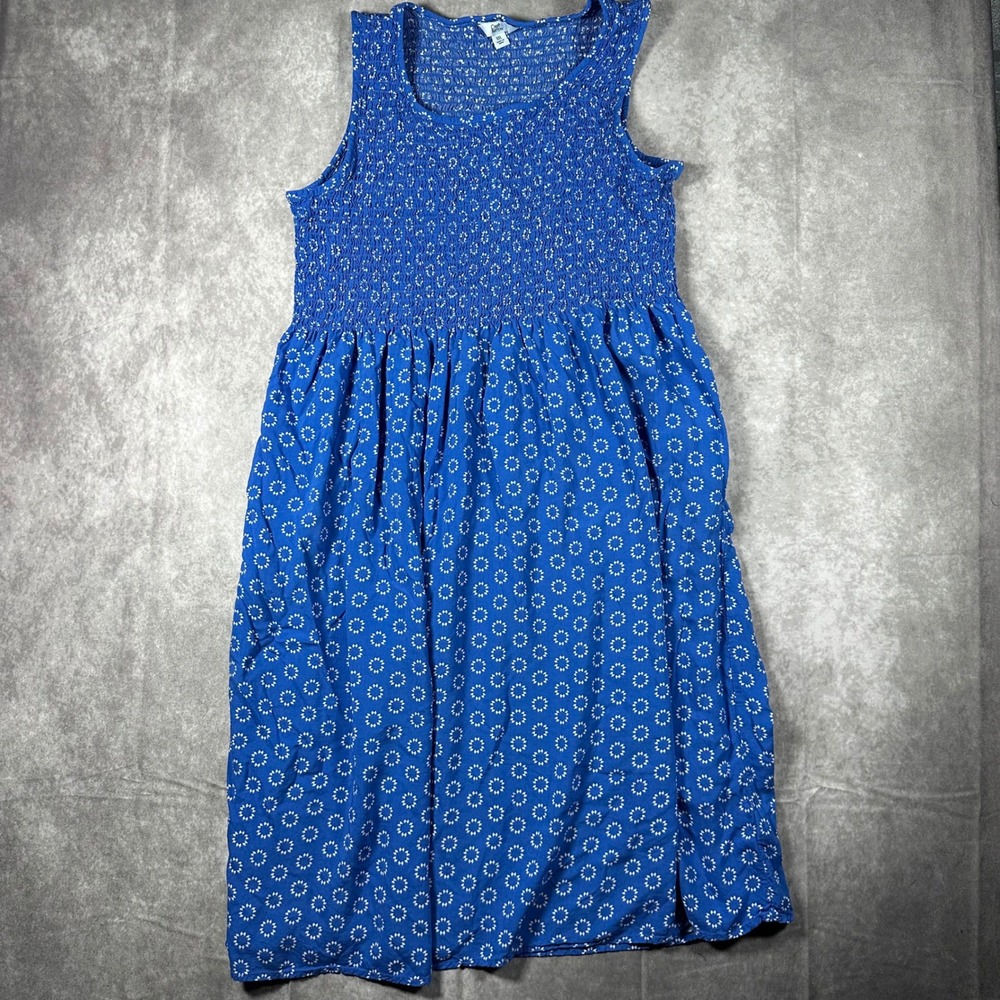Croft & Barrow Womens XXL Blue Floral Smocked Bodice Sleeveless Midi Boho Dress